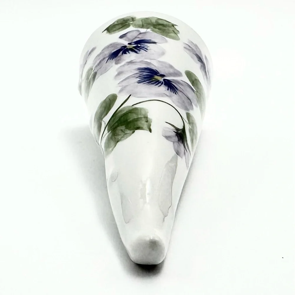 Delicate Purple Pansy Flowers Ceramic Wall Pocket Vase 9.5” Andrea by Sadek EUC